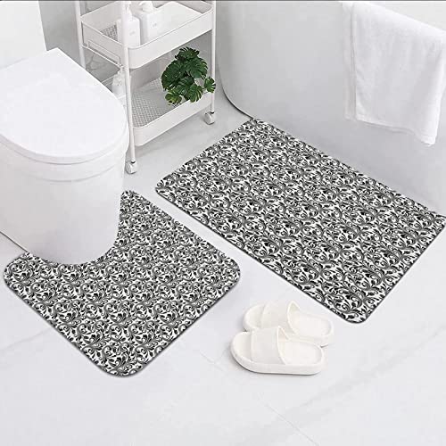 FALOME 2-teilige rutschfeste Badematte,Florale mittelalterliche viktorianische Blütenblätter barocke Blüten wirbelt…