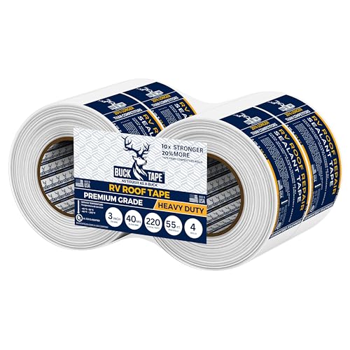 4 Pack Buck RV Roof Sealant Tape – 3 Inch x 55ft, 40 Mil – Waterproof RV Tape for Roof Repair, Seams, Skylights, Vents & Window Leaks on Camper, Trailer & Boat, UV Resistant & Weatherproof, White