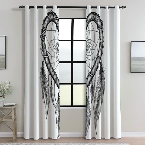 Blackout Curtains Bedroom Simple Style Heart-Shaped Dream Catcher Pattern, Geo-Thermal Insulated Energy Efficiency Window Treatment Sets Grommet Drapes for Kids Room 52