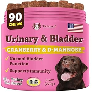Natural Dog Company Cranberry Supplement for Dogs – Urinary & Bladder Support – D-Mannose for Dog Promotes Bladder Health – Turkey Flavor – Dog UTI Incontinence Supplement – 90 Soft Chews