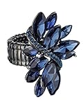 NYFASHION101 Women's Vine Marquis Stone Stud Fashion Stretch Ring, Navy/Black
