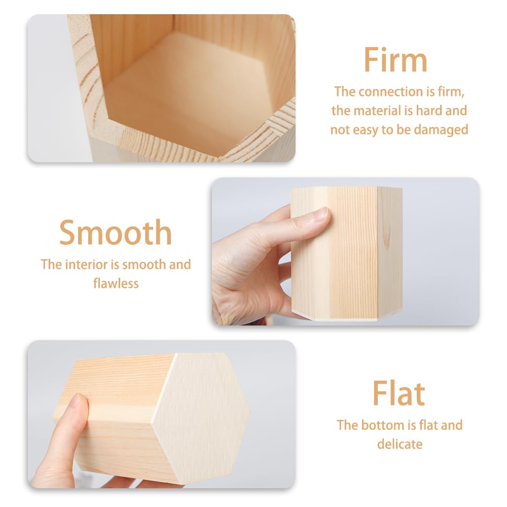 3 Piezas Madera Portalápices PortaláPices De Madera GeoméTricos | Cilindro Hexágono Cuadrado Para Papelería Brochas de Maquillaje Escritorios Ideal para estudiantes y profesionales de oficina