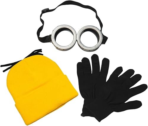 Happy Hippo Adult Costume Set, Yellow Beanie Hat, Black Gloves and Silver Goggle
