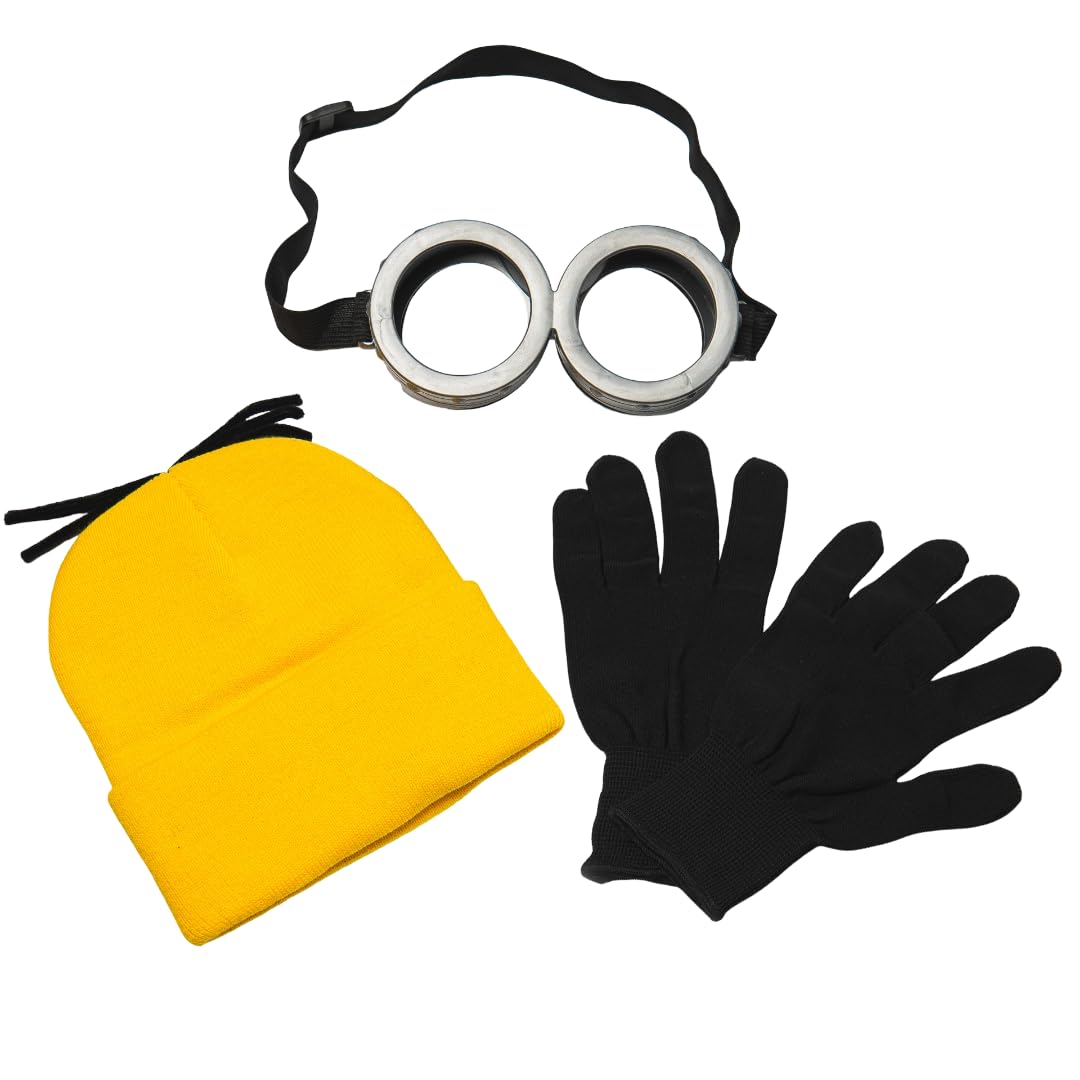 Happy Hippo Adult Costume Set, Yellow Beanie Hat, Black Gloves and Silver Goggles, Unisex
