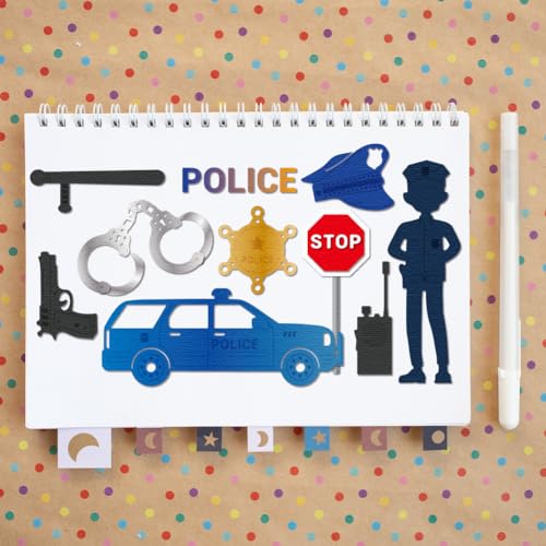 MAYJOYDIY Police Theme Die Cuts Police Badge Hat Car Metal Cutting Dies Stop Road Signs Carbon Steel Stencil Template for Paper Card Making DIY Scrapbooking Album Craft Decor - Image 3