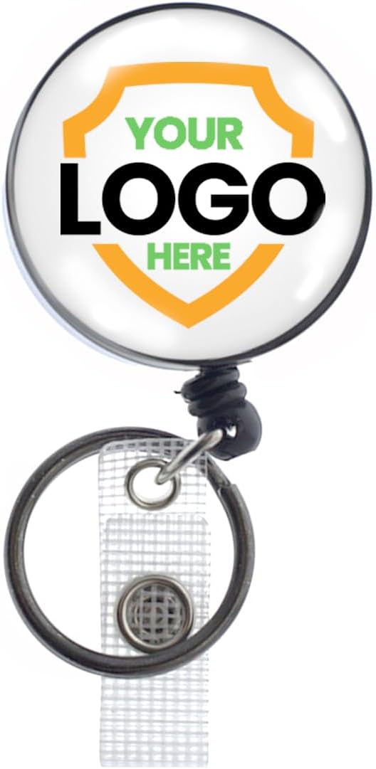 10 Pack - Heavy Duty Custom Badge Reel Keychain Photo or Logo Personalized Retractable Key Chain - Customized Rugged Case Key Ring Reel Badge Holder with Steel Belt Clip by Specialist ID