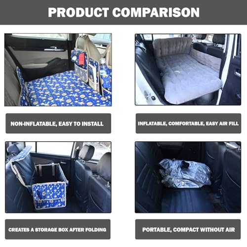Image of Allextreme CB-S05 Non-Inflatable Car Bed Portable & Foldable Design Polyester Fabric Back Seat Sleeping Mattress & Multi Storage Organizer for Baby Kids Travel Camping Picnic (Blue)