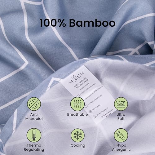 Image of Mush Bamboo Printed Pillow Cover Set of 2 | 100% Bamboo Pillow Cover for Hair and Skin | 300 TC | Breathable, Silky Soft and Envelope Pillowcases | 17 inchx27 inch Geometric Print, Blue