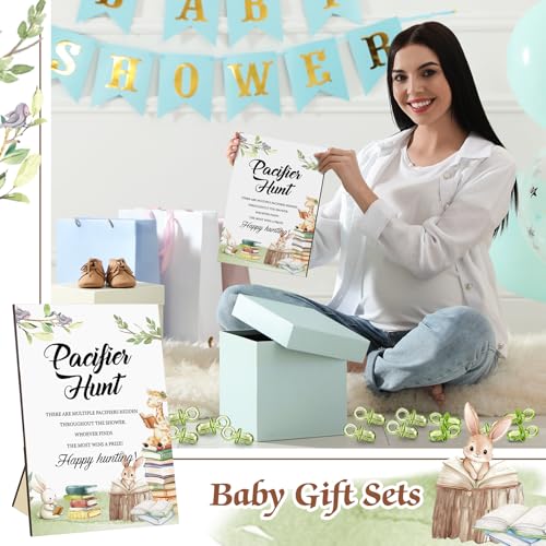 Image of Thyle 51 Pcs Storybook Pacifier Hunt Baby Shower Games a New Chapter Will Soon Begin Baby Shower Game Decoration Include Hunt Sign and 50 Acrylic Pacifiers Gift Sets for Gender Reveal Party Decor