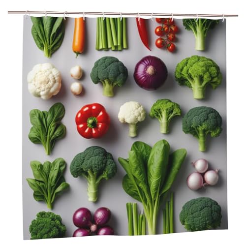 KLBTR Cute Introduction of Various Vegetables Print Shower Curtain Set,Waterproof