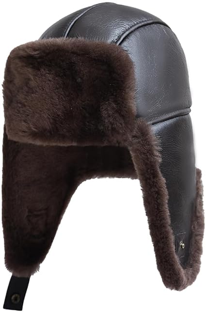 Aviator Hat Genuine Shearling Leather - Russian Winter Cap With