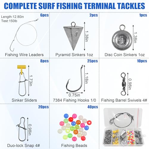 Kit de Pesca para Surf en Agua Salada, 112 piezas incluyendo Anzuelos Circulares, Plomos Pirámide, Líderes y Accesorios miniatura 2