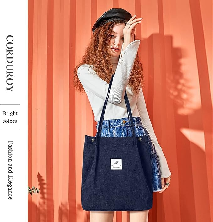 Image of Lyrovo Women Corduroy Shoulder Tote Bag for Work Beach Travel and Shopping Grocery