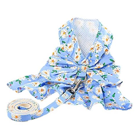 Dora Bridal 2 Pack Dog Dress Harness Vest with Leash, No Pull Cat Small Medium Girl Pet Floral Harness Leash Set, Cute Puppy Fruit Outfit Clothes with Bow, Mesh Princess Costume for Outdoor Walking Cover