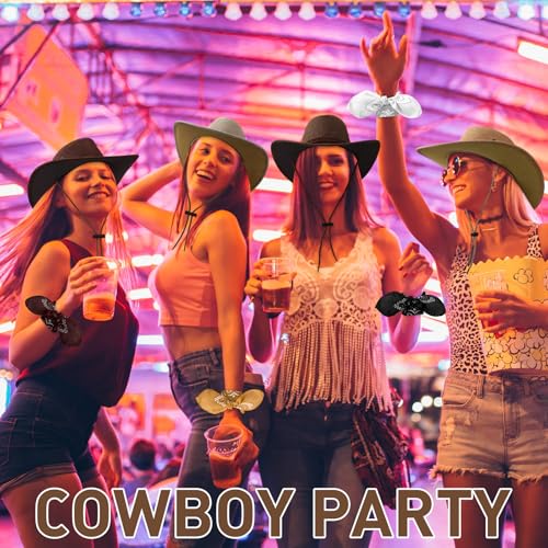 Image of Zhanmai 12 Pcs Cowboy Hat and Bandana Cowboy Cowgirl Hats Bulk Western Party Costume Halloween Accessory