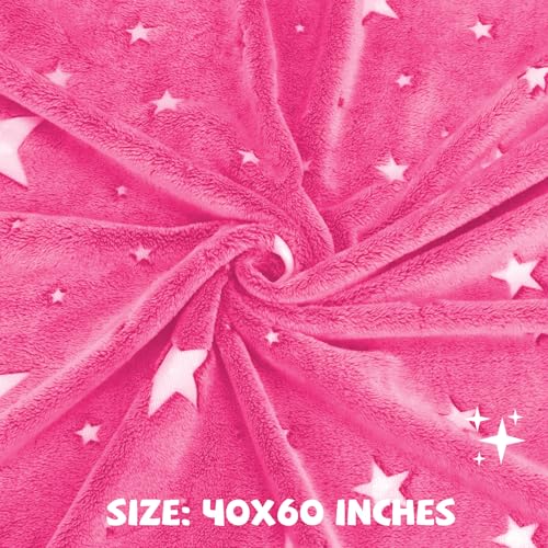 Image of REXEO Glow in The Dark Stars Blanket for Girls Kids, Cute Throw 3 4 5 6 7 8 9 10 Year Old Girl Gifts, Toddler Girls Toys Age 6-8, Pink Room Decor, Birthday Graduation Gifts for Kids Teens, 40 inchx60 inch