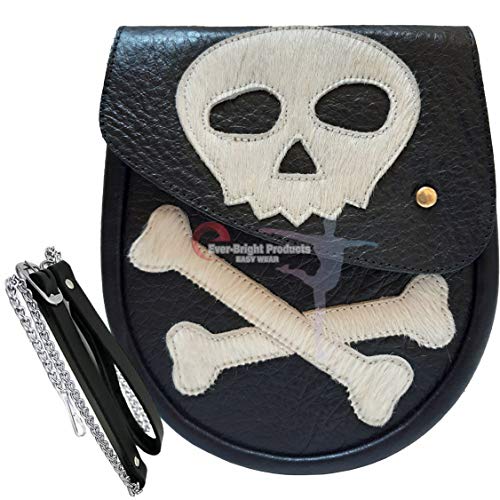 Scottish Kilt Semi Dress Sporran Genuine 100% Real Leather White SKULL Sporran.11