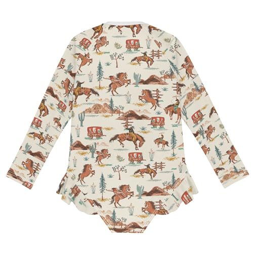 Image of Western Cowboys Rodeo Wild West Baby Girl Bathing Suit Long Sleeve UPF 50+ One Piece Toddler Swimsuit Size 5-6t