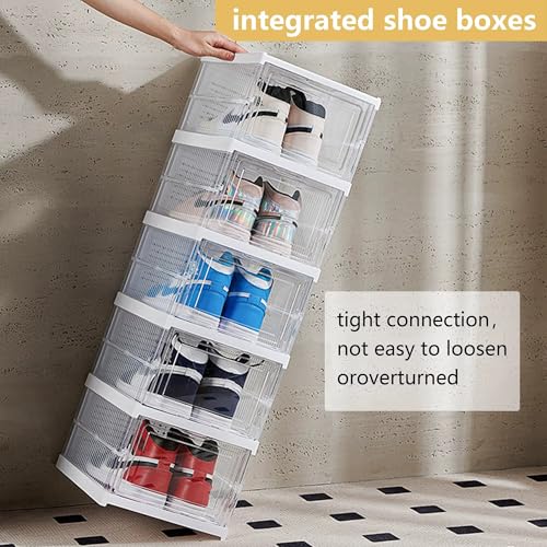 Image of JD FRESH 3 Tier Plastic Shoe Storage Organizer /Foldable Shoe Storage Box with Door /Breathable Multi-Layer Shoe Holder /Space Saving and Installation Free Shoe Storage Rack for Heels, Boots & Sneakers