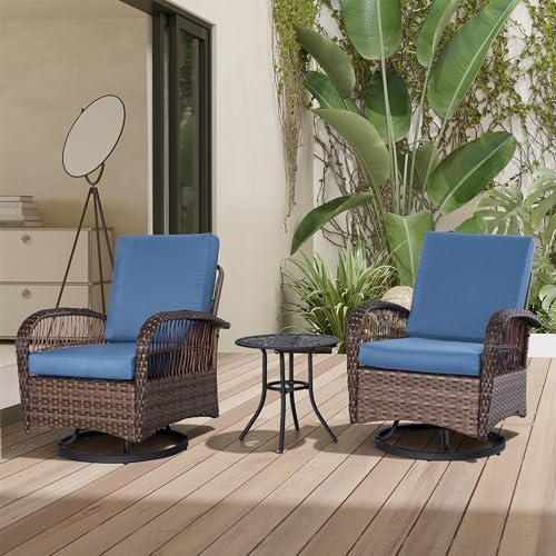 OUYESSIR Outdoor Swivel Chairs Set of 2 with Side Table, Rattan P...