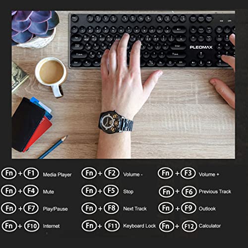 Okb Keyboard(Korean-English) Retro Round Keycap Typewriter Style Usb Rainbow Led Backlit Keyboard (Black) thumb #5