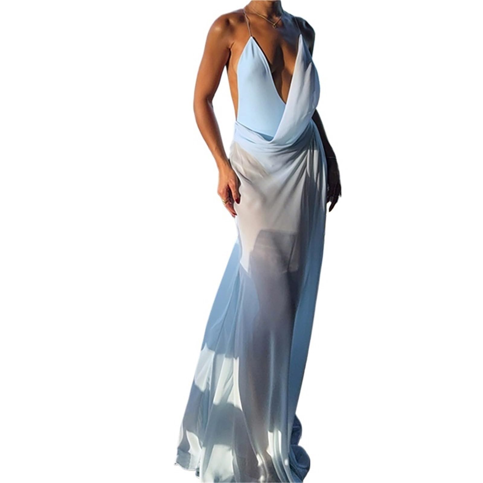 Vestido de Playa Casual sin Espalda Vestidos Fiesta Sexy Mujer Largo Verano Ahueca hacia Fuera la Correa Mangas