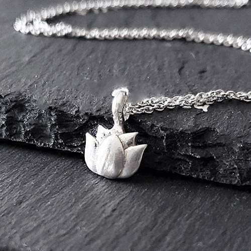 Sterling Silver Tiny Lotus Charm Necklace, 18" - Image 2