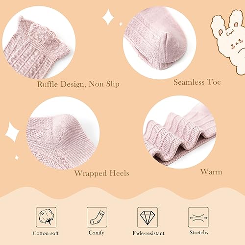 Zando Baby Knee High Socks - Infant to Toddler, Cotton Ruffle Socks, Warm Girls & Boys Long Stockings, 3-6 Pairs3