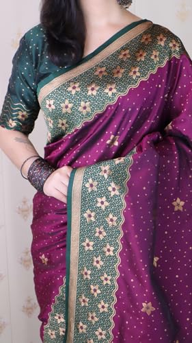 Image of SGF11 Women's Kanjivaram Pure Handloom Soft Silk Saree With Blouse Piece