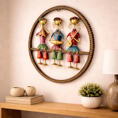 Image of CraftVatika Metal Wall Decor, Musician Rajasthani Wall Hanging Decorations, Home Wall Decoration Items for Living Room, Wedding Anniversary Return Gift for Women, Set of 1 (15.3 Inches Height)
