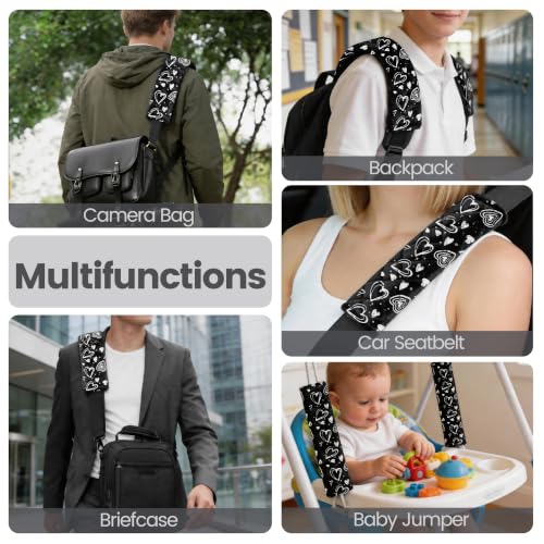 Image of Amooca Soft Auto Seat Belt Cover Seatbelt Cushions Shoulder Pad 2 PCS for a More Comfortable Driving Compatible with All Cars and Backpack Cute Black Heart