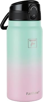 Fanhaw 20 Oz Insulated Stainless Steel Water Bottle with Chug Lid Wide Mouth, Leak-Proof, BPA-Free Ideal for Kids, Adults, Sports, Gym, and Outdoor Use Green Pink
