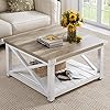Yitahome farmhouse coffee tablesquare coffee table for living room vintage living room table with shelf coffee table with storagegrey wash  urban country home decor