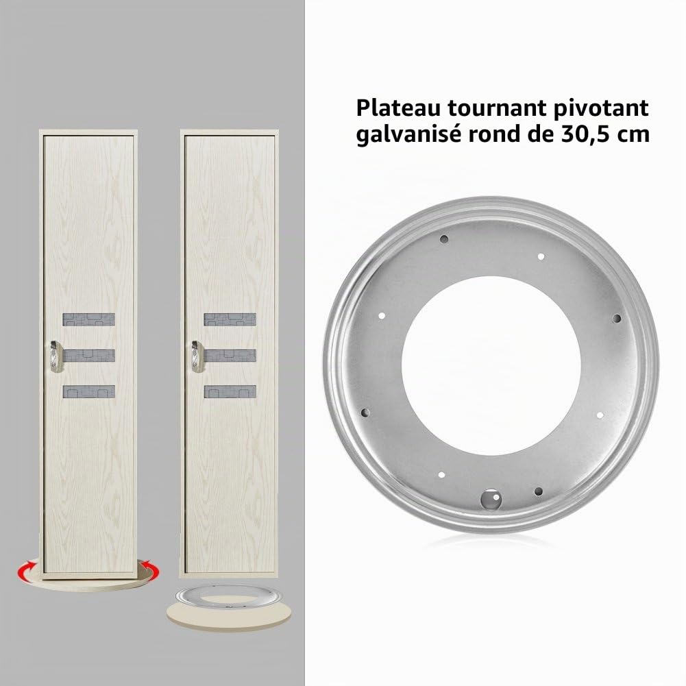 Roulement de Plateau Tournant, 12 Pouces Base de Roulements Épais de Feuille de Plaque Rotative Galvanisée de Forme Ronde pour Table à Manger de Cuisine - Argent