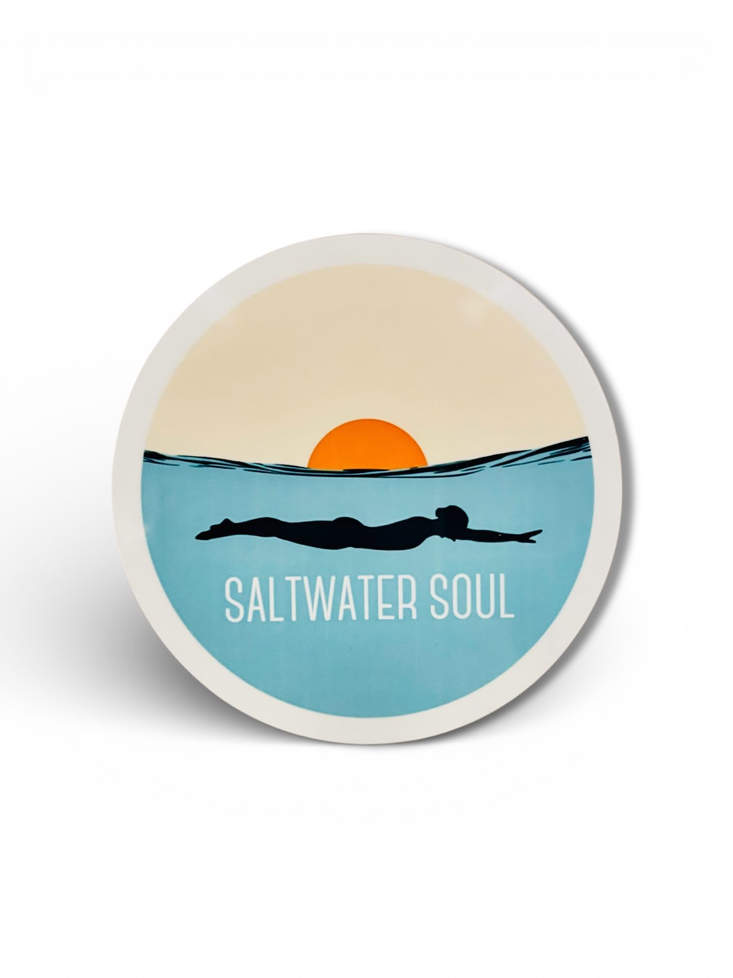 Wild Heart Free Spirit Women's Multicolor Saltwater Soul Wooden Coaster – 9Cm Round Glossy Coaster With Ocean Swimming Design, Swimmer Silhouette, Sunrise/Sunset Art – Gift For Sea Lovers & Wild Swimmers