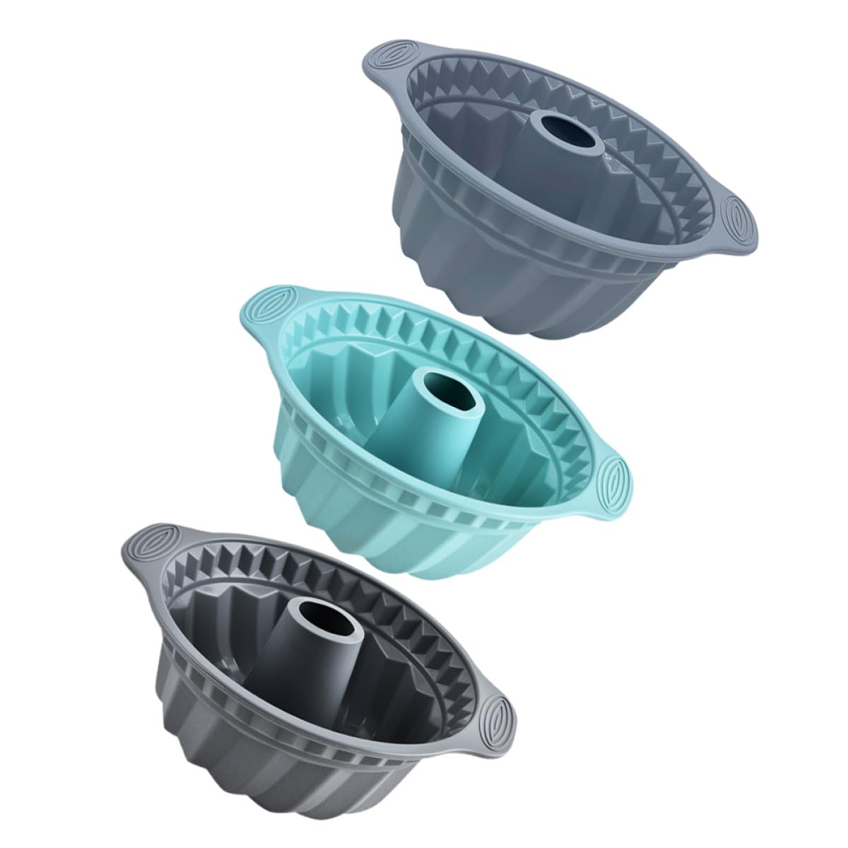 Set 3 Stampi in Silicone Alimentare per Torte Mousse e Chiffon, Teglia Rotonda Scanalata Maniglie, Antiaderente e Riutilizzabile per Forno e Dessert, per Feste e Riunioni