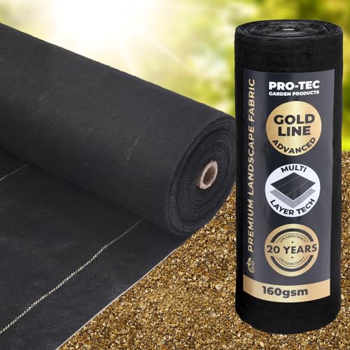 4m x 25m Pro-Tec 160gsm Gold-Line DUAL LAYER Super Heavy Duty Weed Control Fabric Garden Weed Barrier Membrane Ground Cover For Landscaping Gravel Driveways Paths Decking Underlay Black Woven Sheet