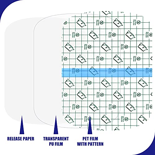 Image of Nuanchu 60 Pcs Tattoo Bandage Waterproof Adhesive Plastic Skin Cover | Transparent Bandage Tape Tattoo Protection Film Bandages Supplies 2 Sizes, 3.9 x 5.1 inch and 5.9 x 7.7 inch