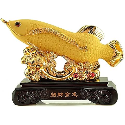 Wenmily Large Size Feng Shui Golden Wealth Arowana (Golden Dragon Fish) Lucky Fish Statue Figurine, Office Living Room Decoration,Best Gift for Business Opening,Feng Shui Décor Cover