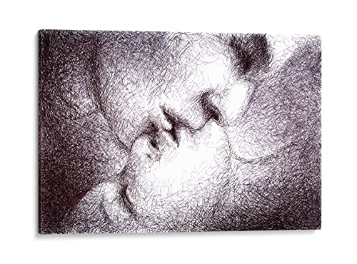 INTALENCE ART Love Kiss Abstract Wall Decor Black and White Sketch, 8x12in Unique Romantic Couple Wall Art, Premium Print on Canvas, Modern Home and Office Picture Decoration, Easy and Ready to Hang.