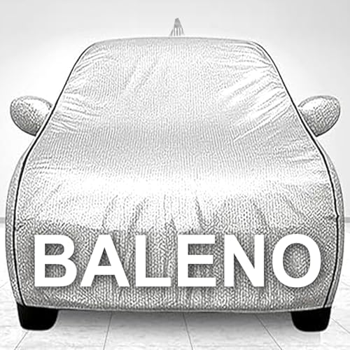 Image of Car Cover for Maruti Baleno All Model & Years (2015-2025) 100% Waterproof with Mirror & Antenna Pocket Triple Stitched Bottom Elastic Dustproof Full Body Protection Heat & UV Resistant,Silver