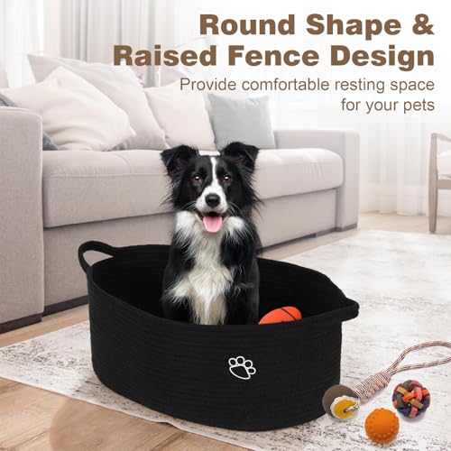 Image of Optish Dog Toy Basket, 30L Toy Box and Bin for Dog Cat Storage, 19.7 inch X 11 inch X 7.9 inch Large Woven Rope Basket for Blankets, Living Room, Bedroom, Black