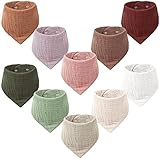 Konssy Muslin Baby Bibs 10 Pack Baby Bandana Drool Bibs 100% Cotton for Unisex Boys and Girls, Soft Absorbent Set for Teething and Drooling