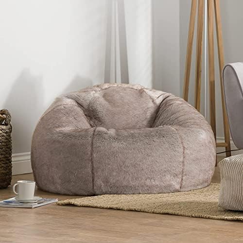icon Lapin Faux Fur Bean Bag Chair, Grey, Luxury Fluffy Bean Bags Adult, Large Bean Bags with Filling Included, Living Room Bean Bags