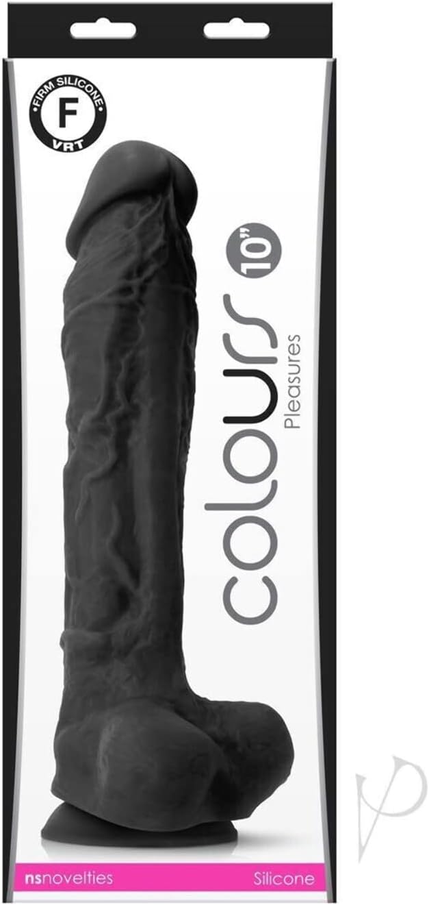 New Sensations Novelties Colours Pleasures Realistic Silicone Dildo Satin Texture Dong Provides a More Satisfying Sensation - 10in Black