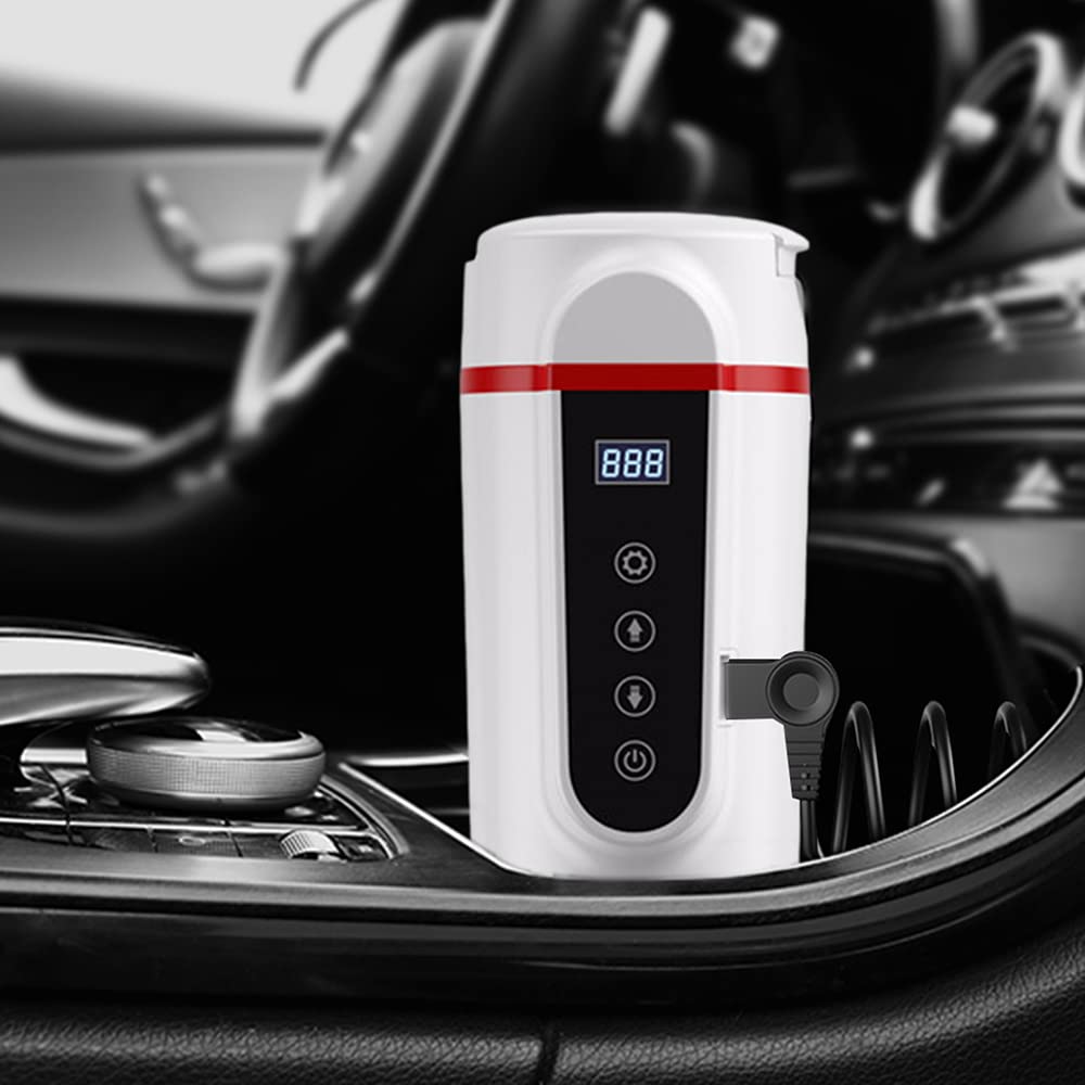 12/24V 420ml Acier Inoxydable Voiture Électrique Chauffé Voyage Tasse Eau Chaude Café Thé Thermique Tasse Tactile Température Réglage Contrôle Eau Tasse, Noir