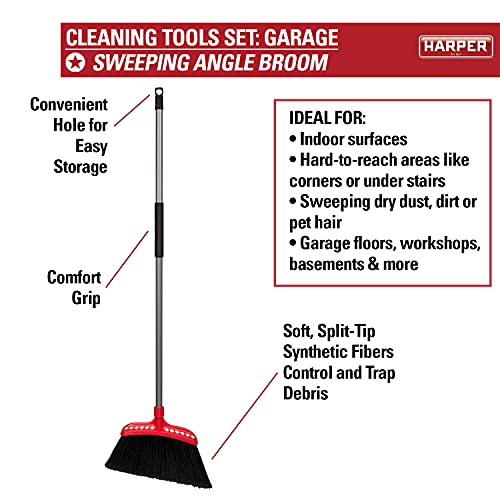 Harper 37518200 Broom Set With 24 In. All-Purpose Dry Push Broom, 16 In. Oversized Angle Broom And 17 In. Aluminum Dustpan #TOP3