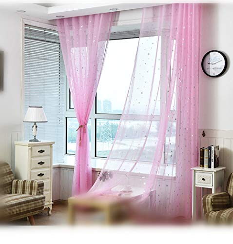 Pureaqu Kids Bedroom Curtains With Twinkle Star Print Curtains Rod Pocket Voile Sheer Curtain Panel Draperies Perfect For Nursery/Patio Doors/French Doors 1 Panel Pink W52Xh72 #TOP1