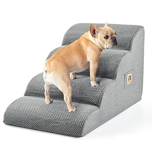IFNOW Dog Stairs for Small Dogs 15.7”H, 4-Step Sturdy Dog Steps for Bed, Couch, Sofa, Waterproof Pet Stairs for Older Cats, Puppy, Removable Washable Cover, Non-Slip Curved Pet Ramp Indoor, Grey