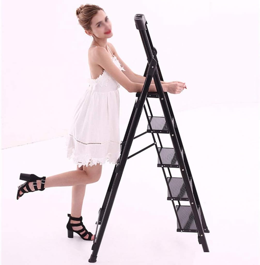 Step Stool Aluminum Alloy 3-Step Ladder, 4 Steps Anti-Slip Ladder with Tool Bench, Indoor Stepladders Stool Outdoor Portable Tool Ladder Step Ladder/Gold/37.5X49.5X120Cm